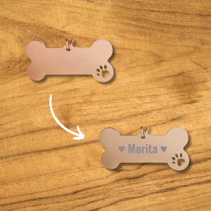 Placa Mascota Hueso Pequeño con Huella Personalizado con Láser