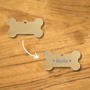 Placa Mascota Hueso Pequeño Personalizado con Láser