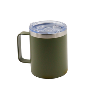 VASO/TAZA 350 mL PARA CAFÉ CON TAPA Y AGARRADERA EN ACERO INOXIDABLE PERSONALIZADO A LÁSER