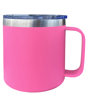 VASO/TAZA 415 ML PARA CAFÉ CON TAPA Y AGARRADERA EN ACERO INOXIDABLE PERSONALIZADO A LÁSER