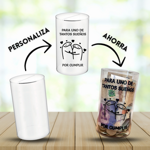 ALCANCIA EN ACRÍLICO PERSONALIZADA + 2 RETOS DE AHORRO