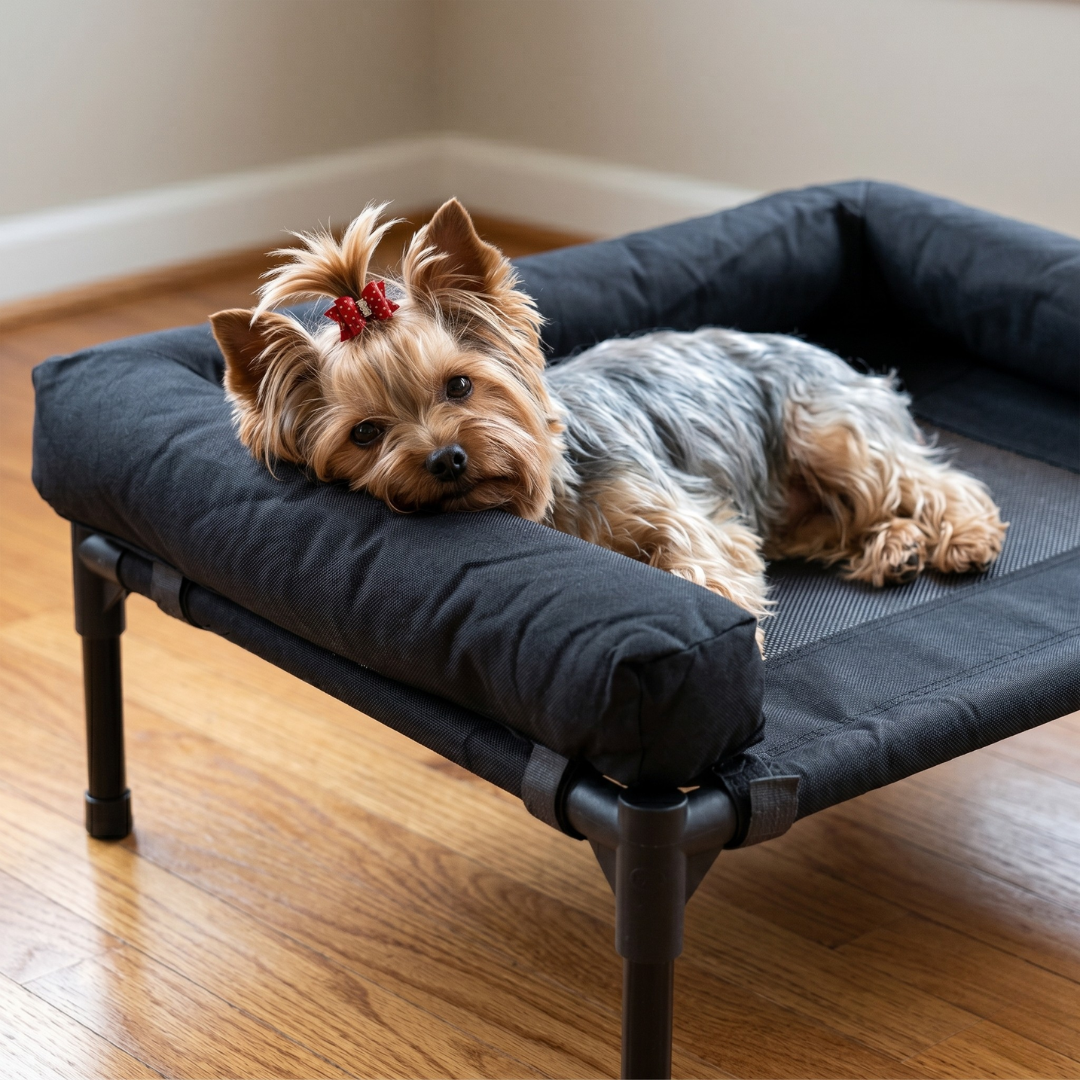 CAMA PARA PERRO ELEVADA CON BORDES EN U ACOLCHADO PERSONALIZADO CON NOMBRE