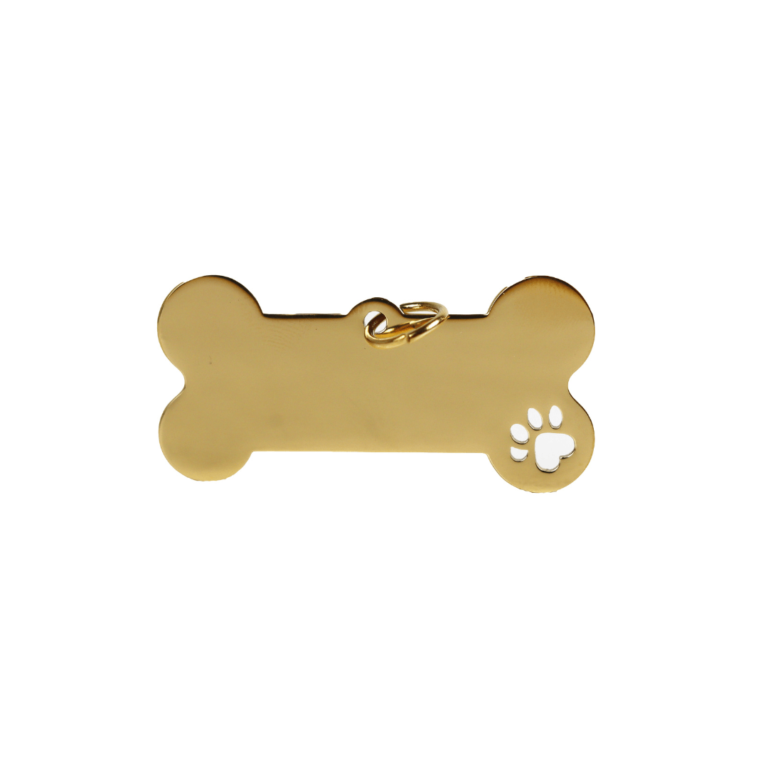 Placa Mascota Hueso Grande con Huella Personalizado con Láser