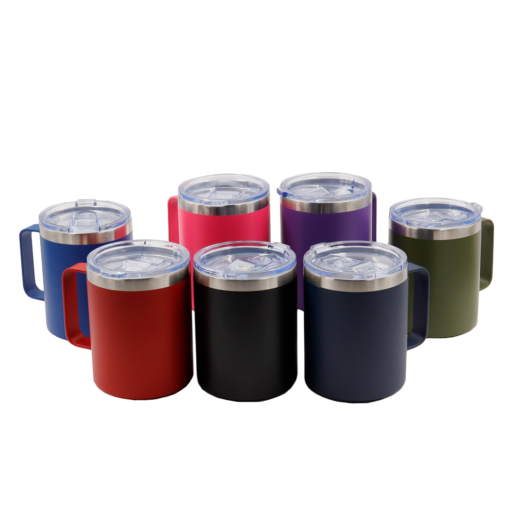 VASO/TAZA 350 mL PARA CAFÉ CON TAPA Y AGARRADERA EN ACERO INOXIDABLE PERSONALIZADO A LÁSER