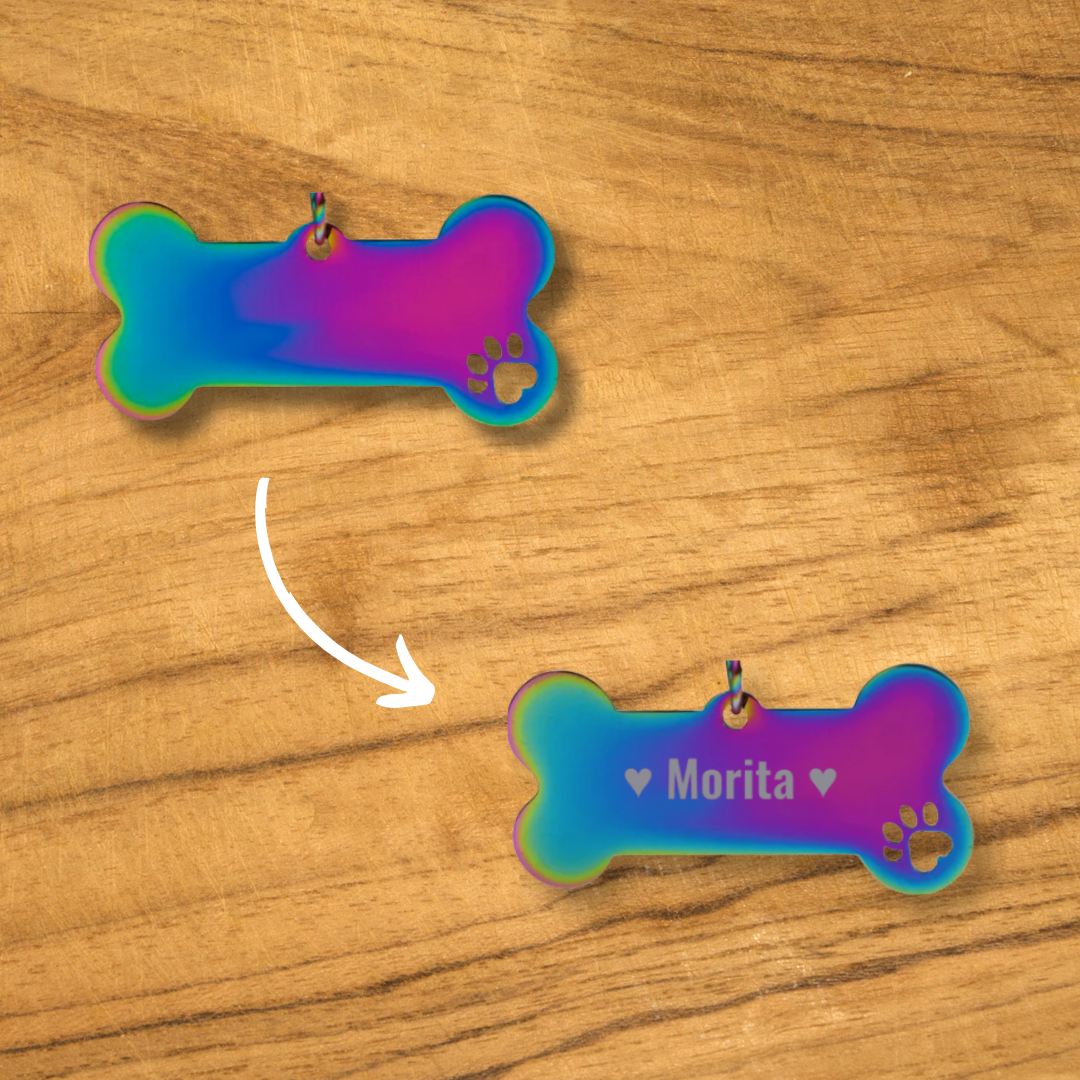 Placa Mascota Hueso Grande con Huella Personalizado con Láser