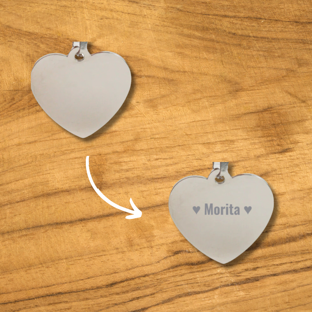 Placa Mascota Corazón Personalizado con Láser
