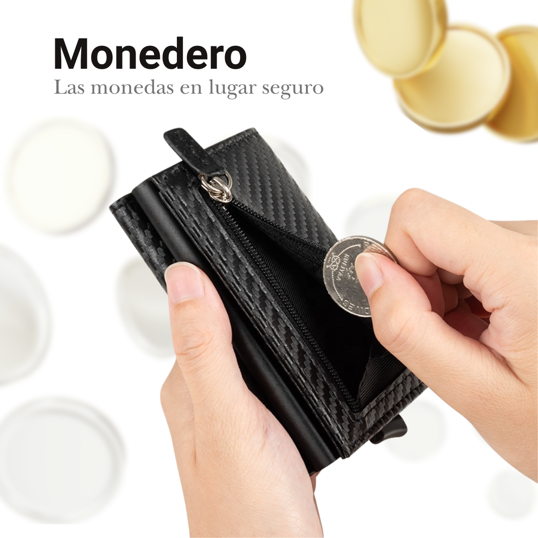 Billetera Tarjetera imantada personalizada a láser con bolsillo para monedas