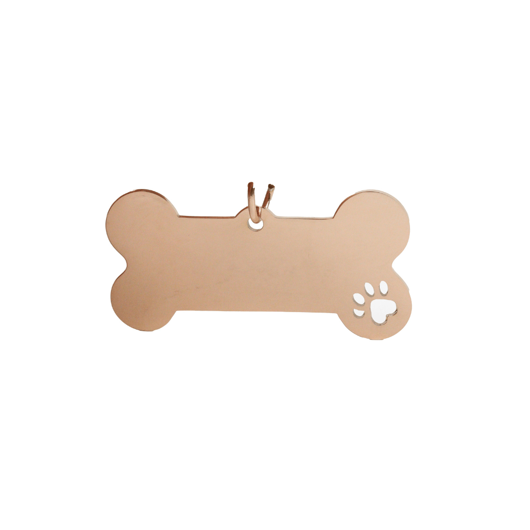 Placa Mascota Hueso Grande con Huella Personalizado con Láser