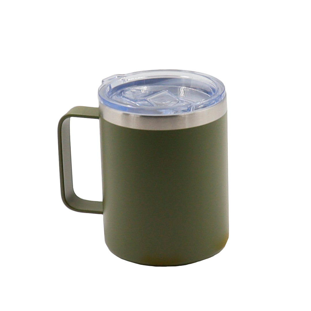 VASO/TAZA 350 mL PARA CAFÉ CON TAPA Y AGARRADERA EN ACERO INOXIDABLE PERSONALIZADO A LÁSER