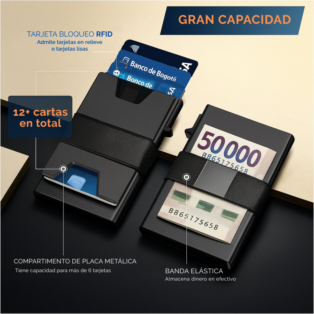 Tarjetero personalizado a láser con banda para billetes