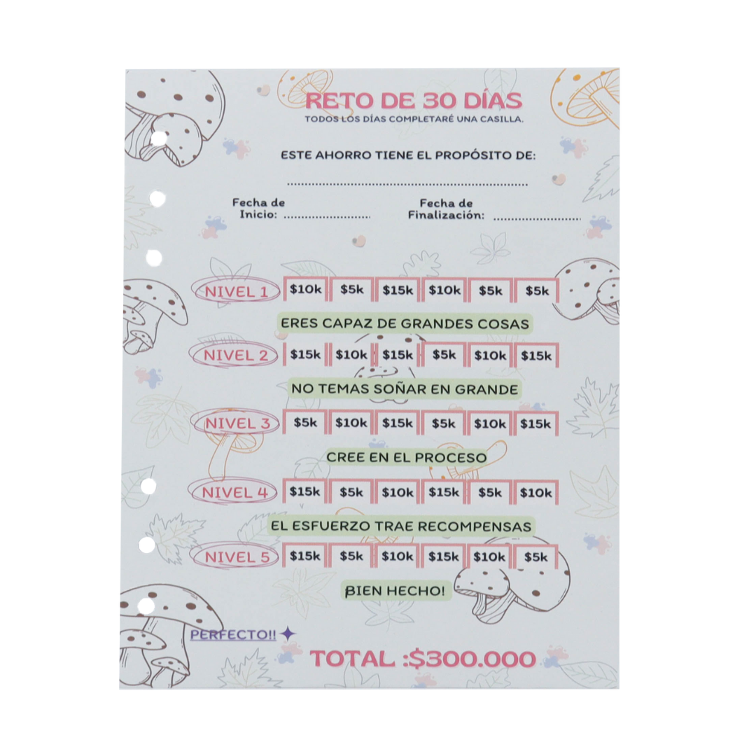 LIBRO DE RETO DE AHORRO (30 DÍAS, 100 DÍAS Y 52 SEMANAS)