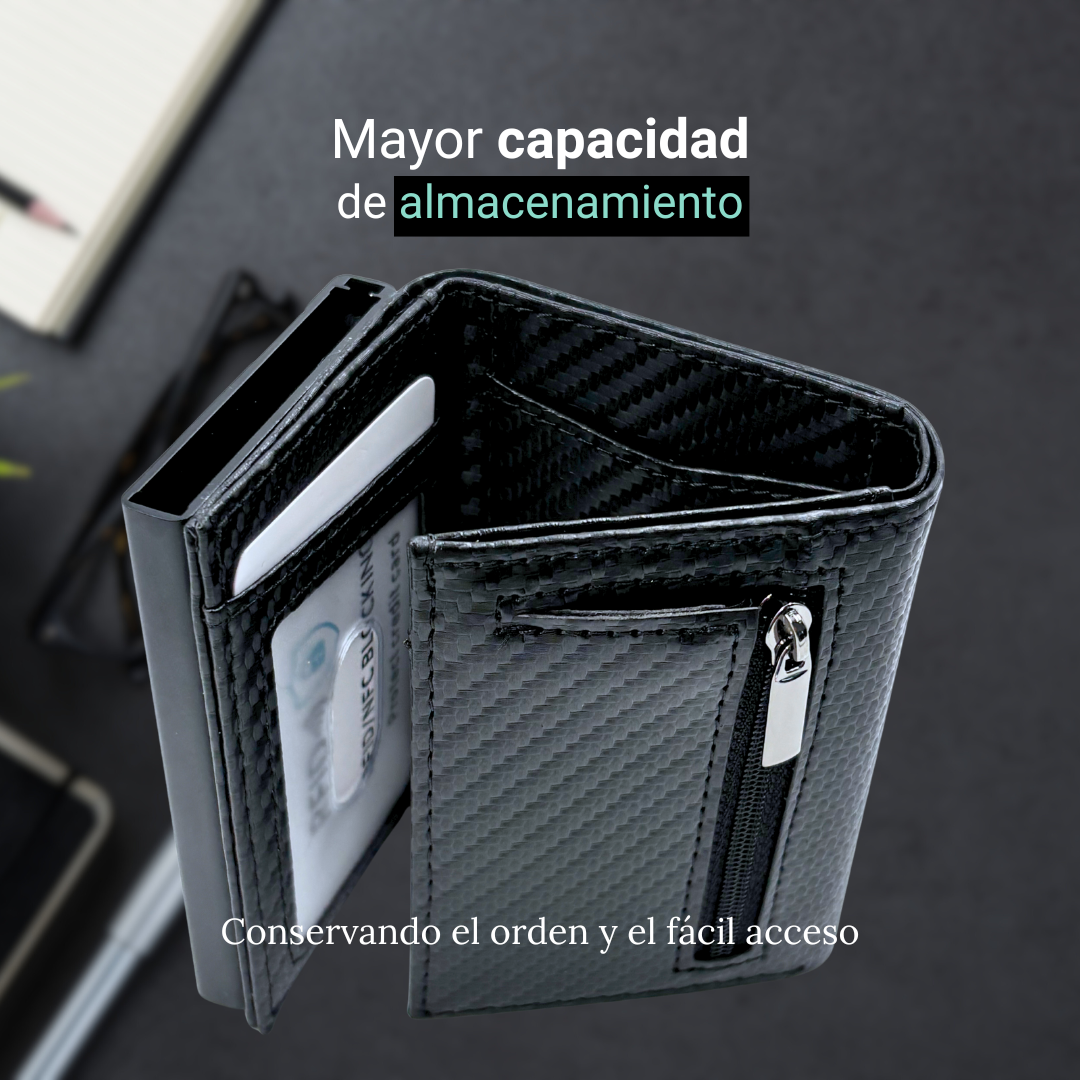 Billetera Tarjetera imantada personalizada a láser con bolsillo para monedas