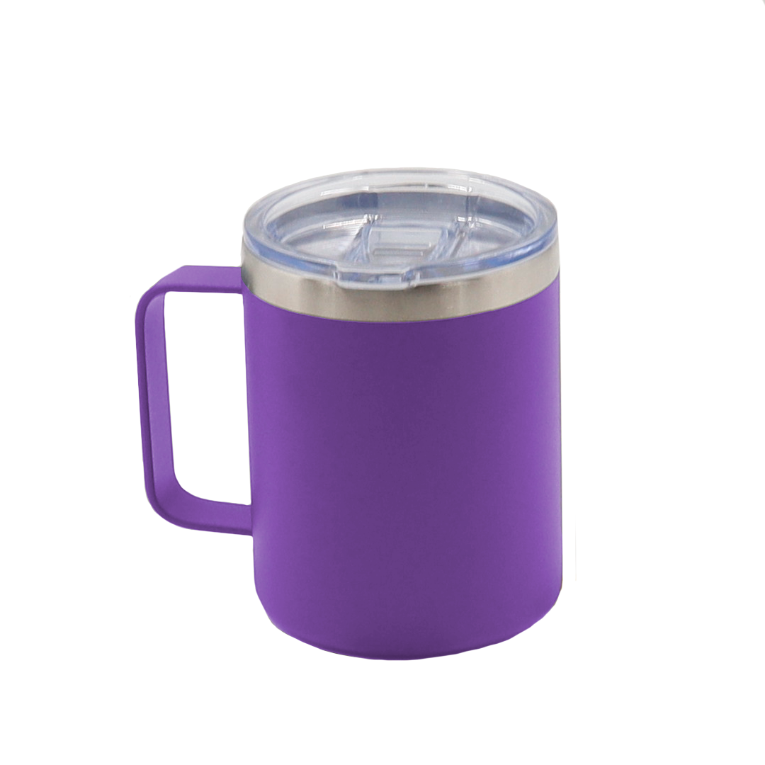 VASO/TAZA 350 mL PARA CAFÉ CON TAPA Y AGARRADERA EN ACERO INOXIDABLE PERSONALIZADO A LÁSER