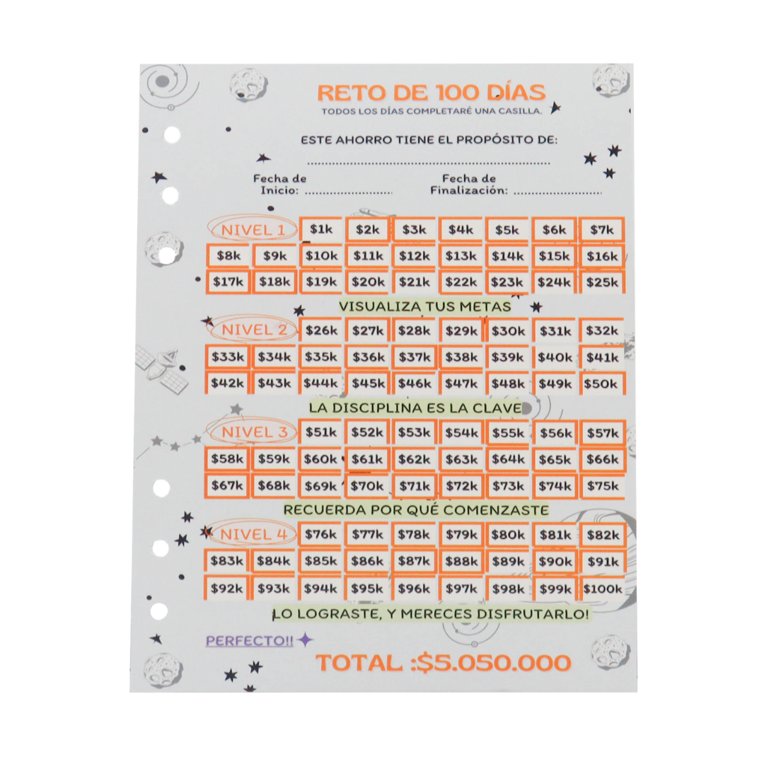 LIBRO DE RETO DE AHORRO (30 DÍAS, 100 DÍAS Y 52 SEMANAS)
