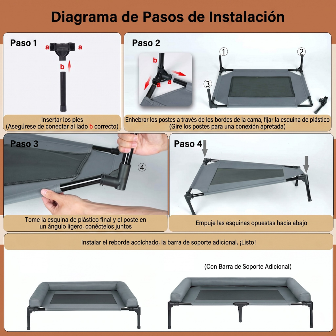 CAMA PARA PERRO ELEVADA CON BORDES EN U ACOLCHADO PERSONALIZADO CON NOMBRE