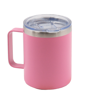VASO/TAZA 350 mL PARA CAFÉ CON TAPA Y AGARRADERA EN ACERO INOXIDABLE PERSONALIZADO A LÁSER