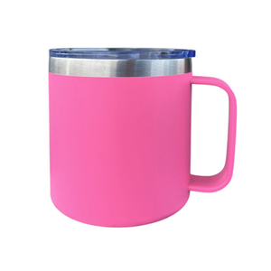 VASO/TAZA 415 ML PARA CAFÉ CON TAPA Y AGARRADERA EN ACERO INOXIDABLE PERSONALIZADO A LÁSER