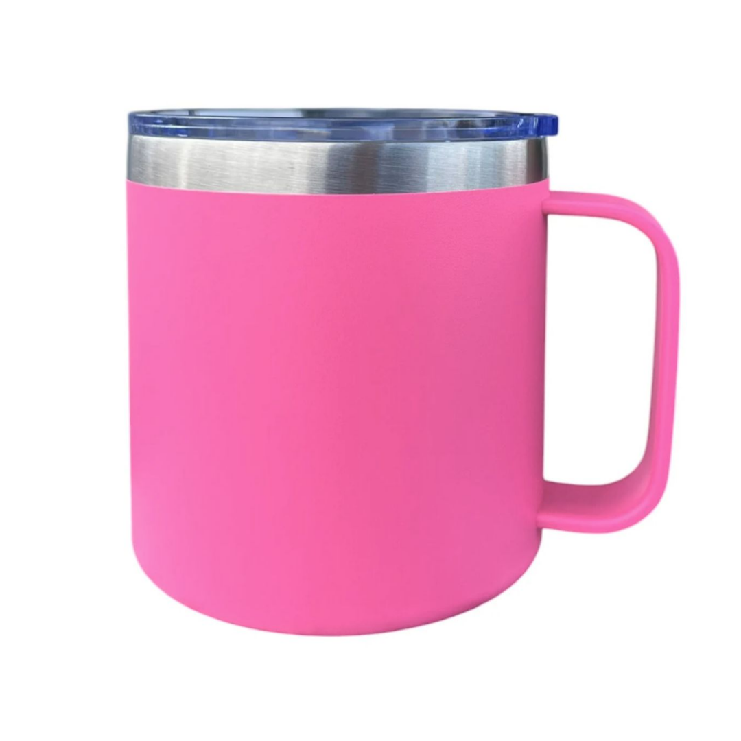 VASO/TAZA 415 ML PARA CAFÉ CON TAPA Y AGARRADERA EN ACERO INOXIDABLE PERSONALIZADO A LÁSER