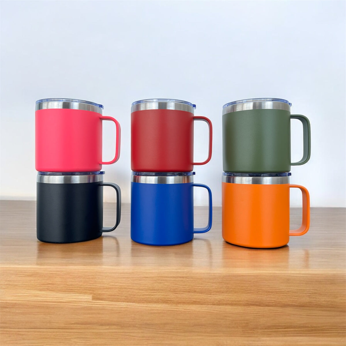 VASO/TAZA 415 ML PARA CAFÉ CON TAPA Y AGARRADERA EN ACERO INOXIDABLE PERSONALIZADO A LÁSER