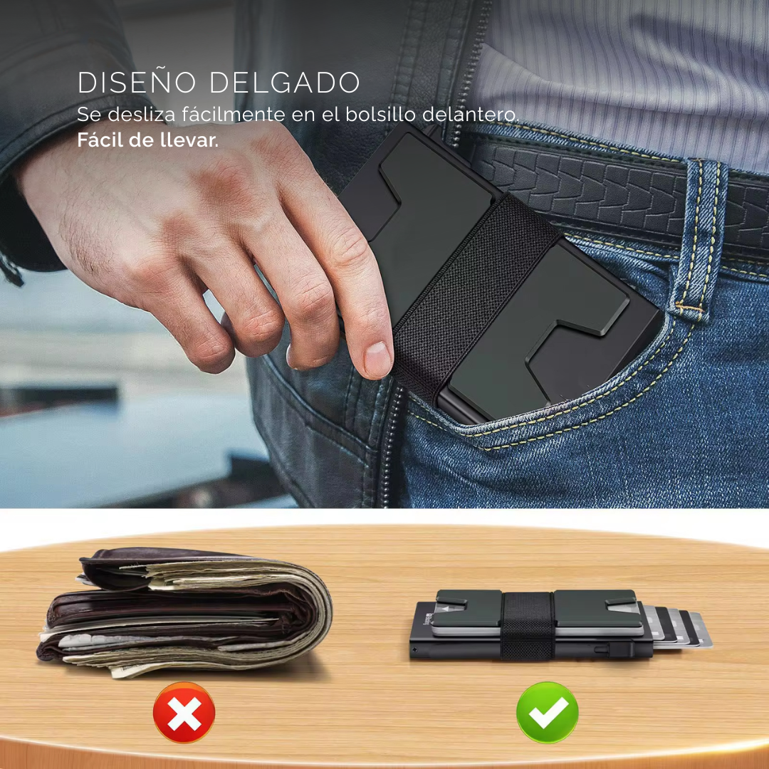 Tarjetero personalizado a láser con banda para billetes